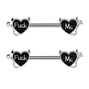14g Black Heart Devil Nipple Barbell Set Surgical Stainless Steel NWT